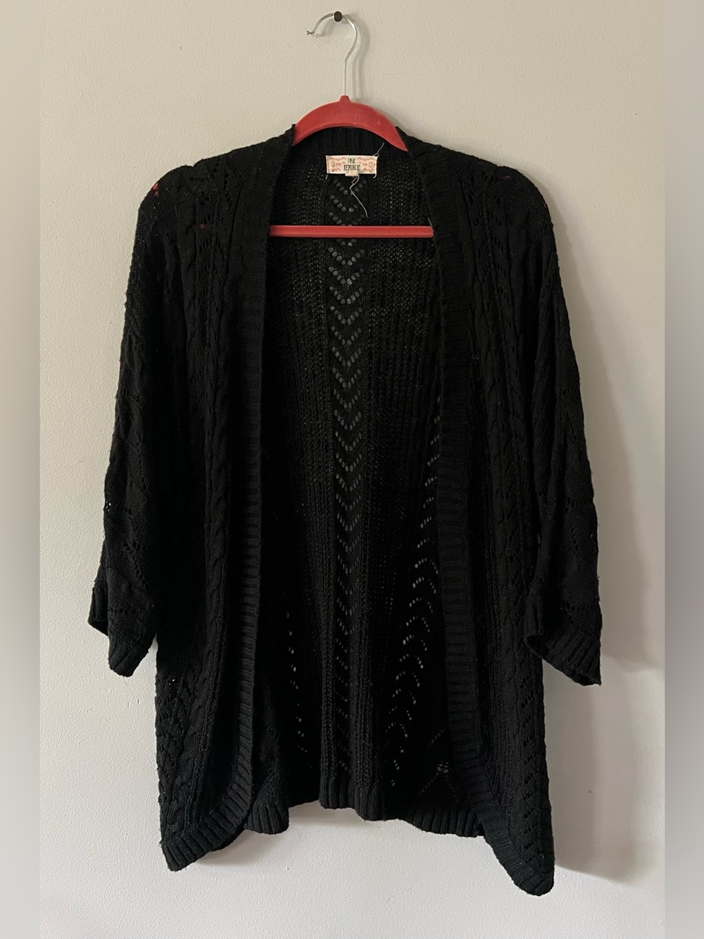 Pink Republic Black Open Front Pointelle Cardigan Sweater